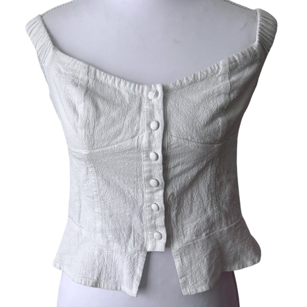 Edikted Corset Top White Seersucker Button Front Cottagecore Coquette NWT Small